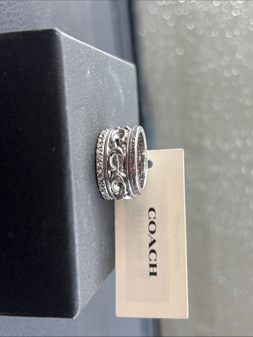 Coach Silver-Tone Crystal and Link Stackable Ring Set of 3
